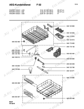 Взрыв-схема посудомоечной машины Aeg FAV8081E-M3D - Схема узла Baskets, tubes 061